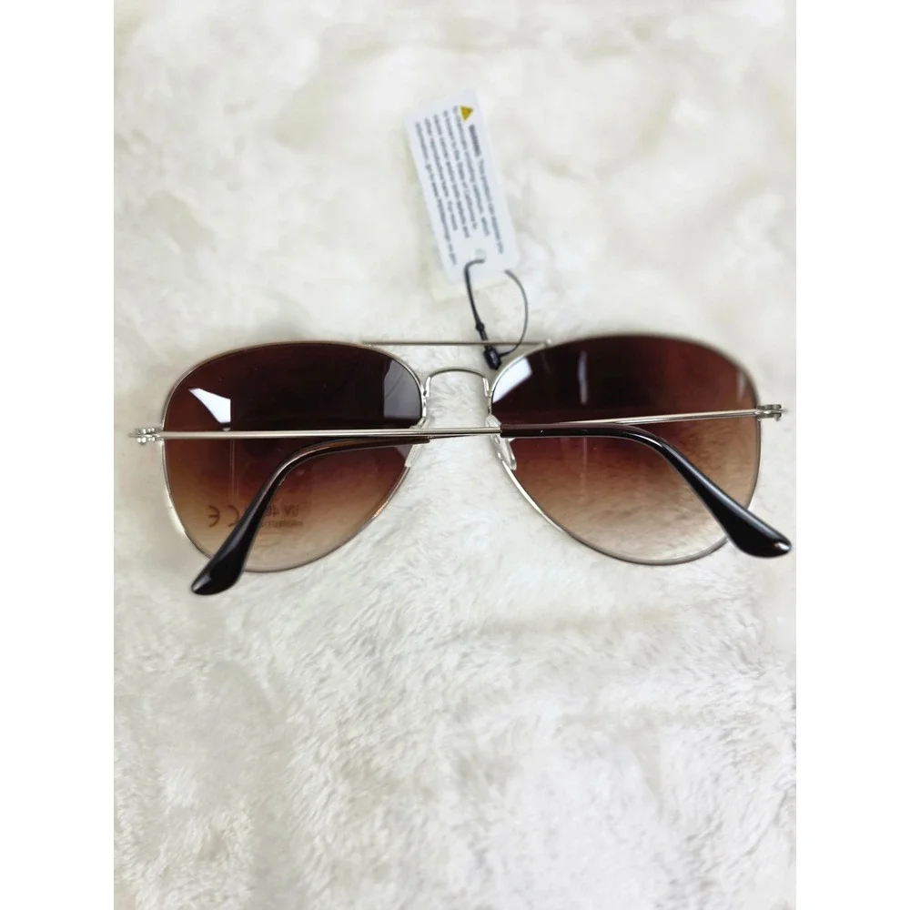 Aviator Sunglasses Brown Gradient Lenses UV 400 Protection Silver Frame‎
